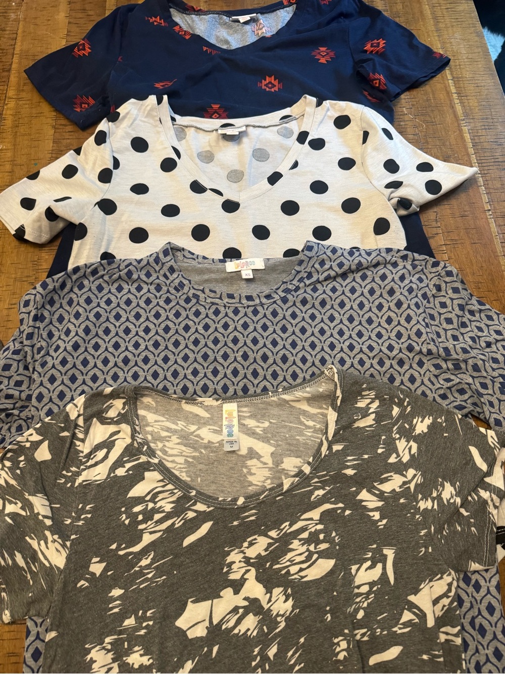 LuLaRoe Women’s Short Sleeve Tees - Navy, White, Gray, Blue Patterns